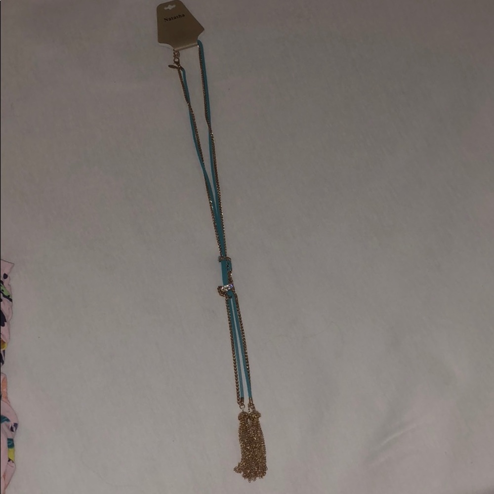 Teal and gold necklace
